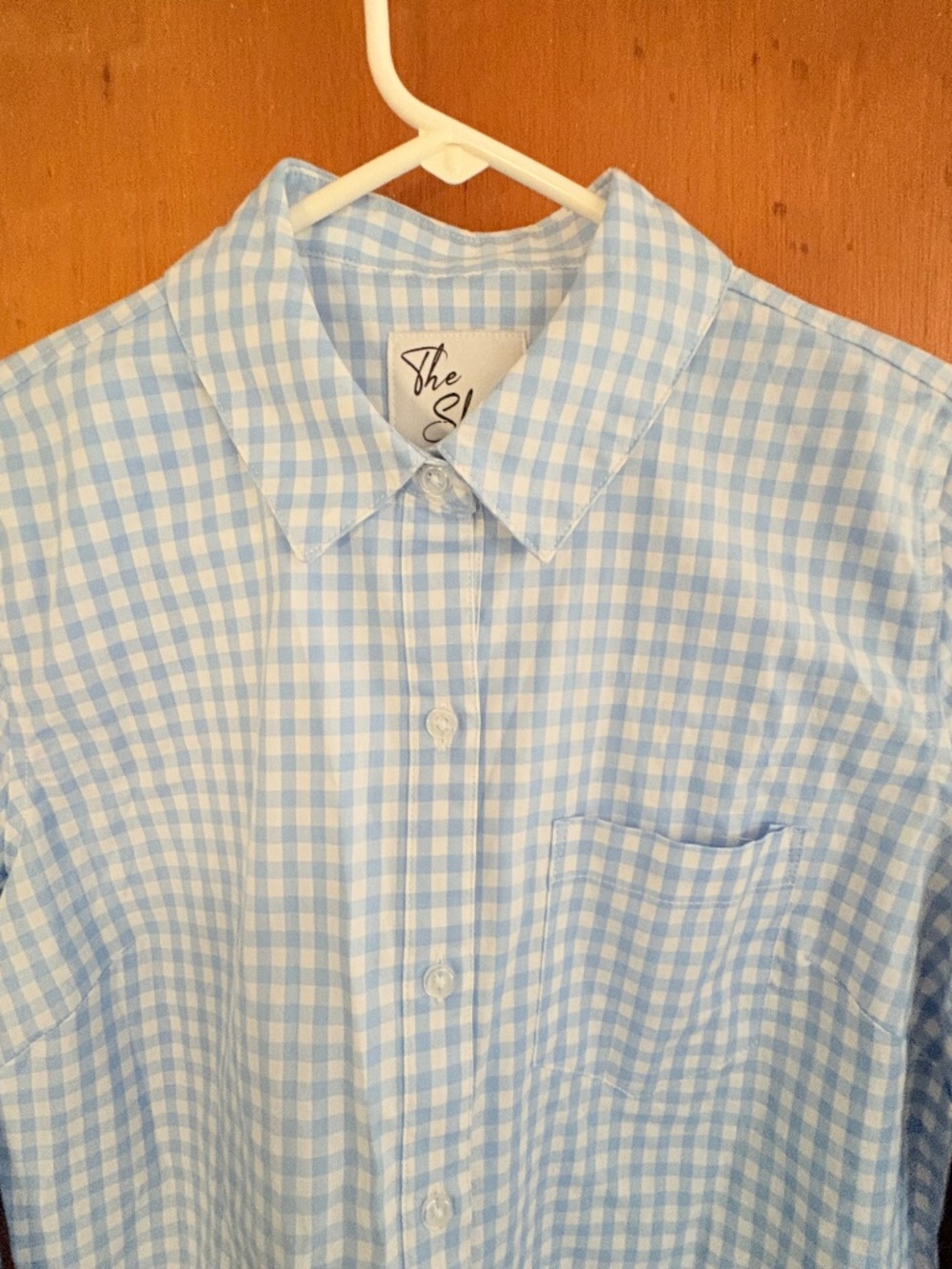 The Shirt Tribal Blue & White Cotton Gingham Button Up Roll Tab Shirt Women's XS